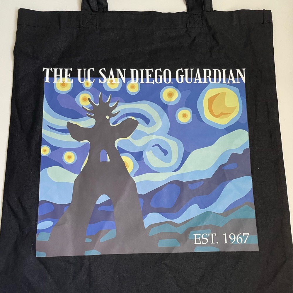 UC San Diego Guardian Black Tote Bag with Van Gogh Inspired Art